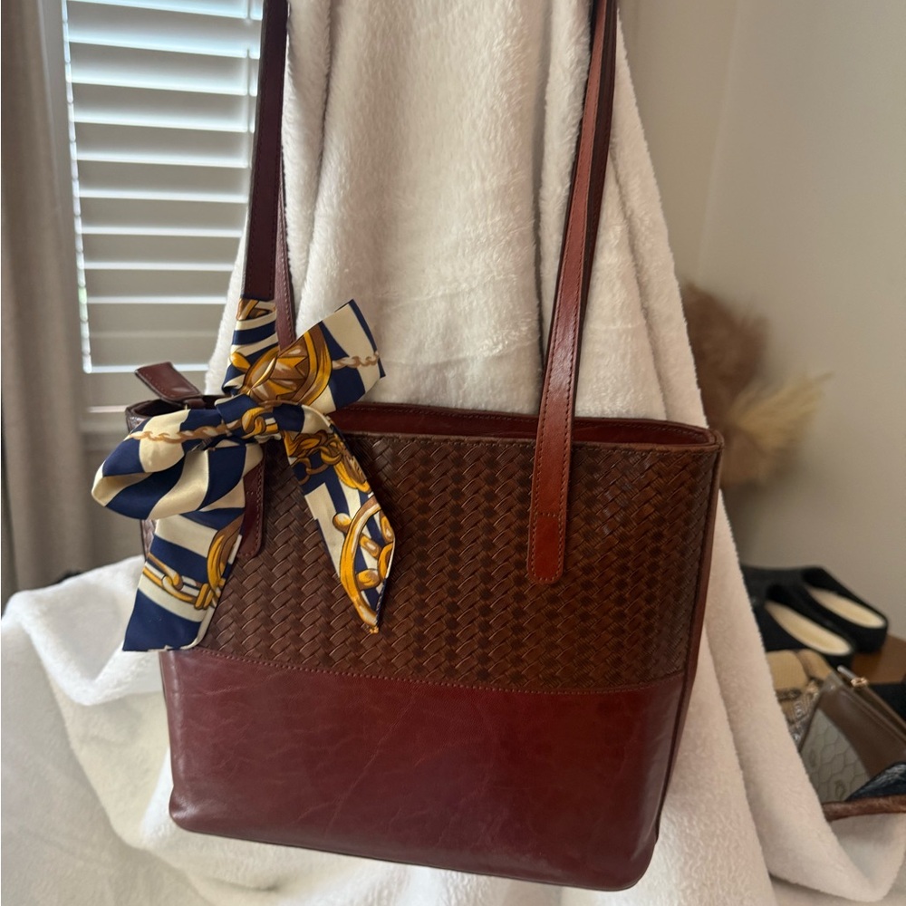 Vintage rare Brahmin leather tote shoulder bag with twilly - Picture 2 of 10
